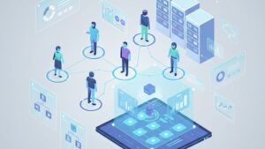 Современная иллюстрация для статьи о кадровом моделировании в IT-компаниях, 2026 год.